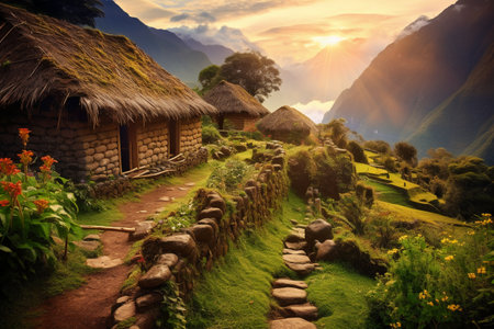 Traditional village in the highlands of the Cordillera Blanca, Peruの素材