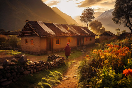 Houses in the highlands of Annapurna Conservation Area, Nepalの素材