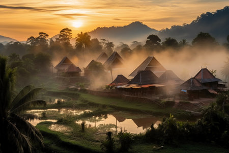 Rice terraces in Bali at sunset, Indonesia. Landscapeの素材
