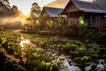 Sunrise in the morning at Khao Yai National Park, Thailandの素材