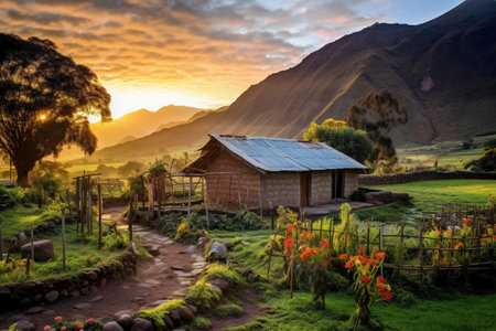 Beautiful sunset in the mountains of Peru, South America, South Americaの素材
