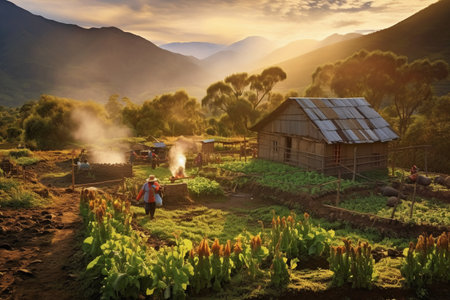 Farmer working in the vegetable garden in the morning, Thailand.の素材