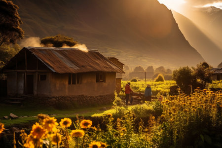 Sunset in the village of Sapa, Lao Cai Province, Vietnamの素材