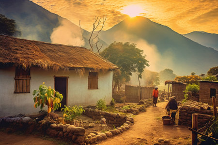Village in the highlands of Guatemala at sunrise. Guatemala is a popular tourist destination.の素材