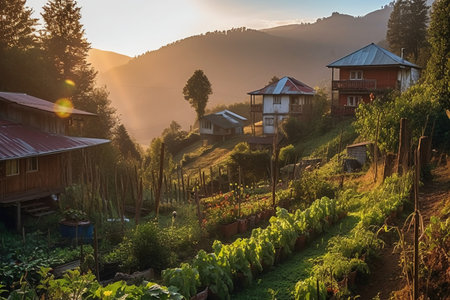 Sunrise in the village of Mae Salong, Chiang Rai, Thailandの素材