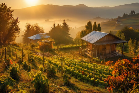 Vineyard in the morning light, Carpathians, Ukraineの素材