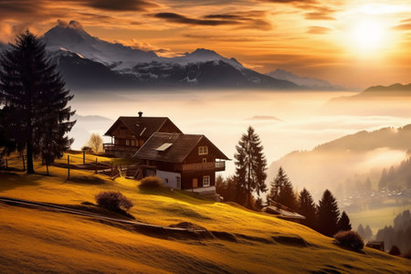 Sunrise over alpine village. Switzerland, Europe. Beauty world.の素材