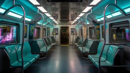 Interior of a subway car with empty seats. 3D renderingの素材