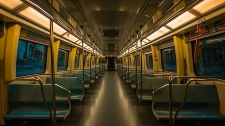 Interior of a train with empty seats. View from inside the train.の素材