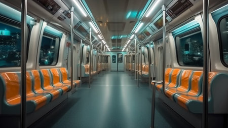 Interior of a modern subway car. 3d rendering illustration.の素材