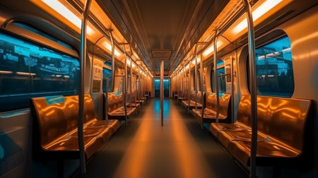 Interior of an empty subway car. 3d render illustration.の素材
