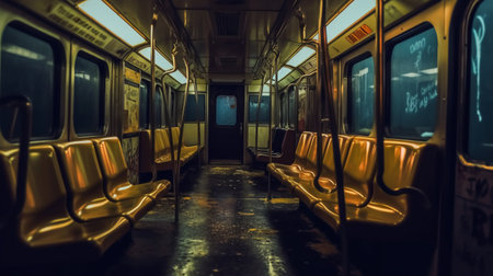 Interior of an old train carriage. Toned image. Selective focus.の素材