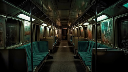 Interior of a train with empty seats. 3D rendering.の素材