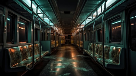 Interior of a subway car in the night. Long exposure.の素材