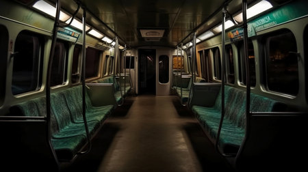 Interior of a subway car in motion blur. View from insideの素材