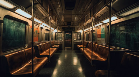 Interior of a subway car in Prague, Czech Republic. Toned.の素材