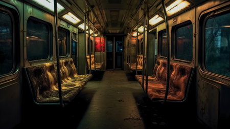 Interior of an old abandoned train in the evening. Long exposure.の素材