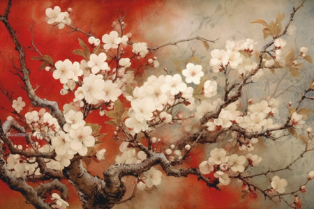 Beautiful cherry blossom on grunge background. Toned.の素材