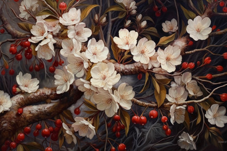 Painting of cherry blossoms on a tree in the garden.の素材