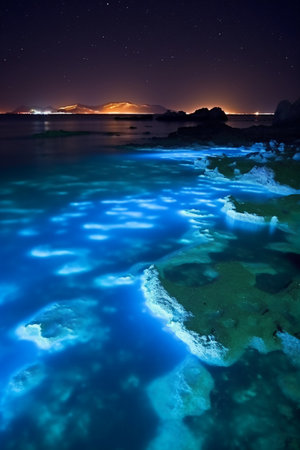 Night view of the shoreline of the Caspian Sea.の素材
