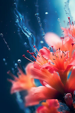 beautiful flowers in the water on a dark blue background. macroの素材
