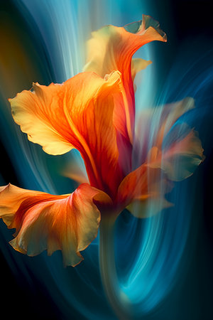 Beautiful orange flower on a dark blue background. Close-up.の素材