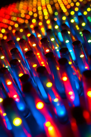 Multicolored led lights close-up macro shot with shallow depth of fieldの素材
