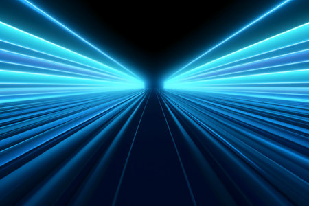 Abstract blue tunnel with light rays. Futuristic background. 3d renderingの素材