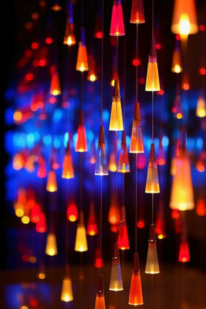Lighting decorating the ceiling of a restaurant, closeup of photoの素材