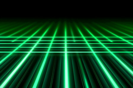 abstract green background with glowing lines and stripes. 3d renderの素材