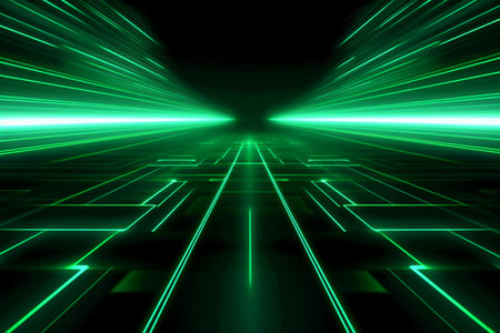 Abstract dark tunnel with glowing neon lines on a dark background. 3d renderingの素材
