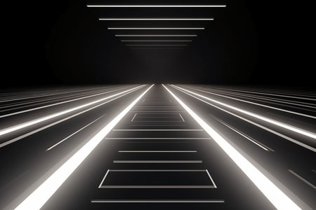 Futuristic corridor with glowing lights, 3d render abstract backgroundの素材