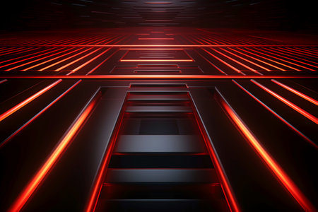 Abstract technology background with glowing neon lines. 3d render illustration.の素材