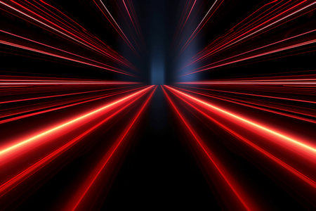 Abstract background with red lines and rays of light. Illustration.の素材