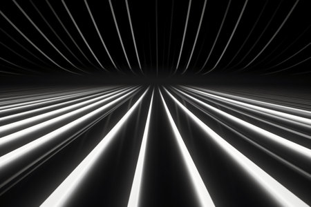 3d render of abstract metallic background with glowing lines in black and whiteの素材