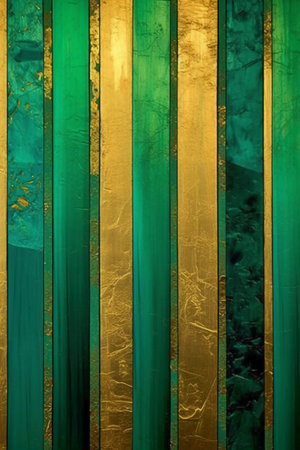 abstract background of gold and green stripes on a wooden wall.の素材