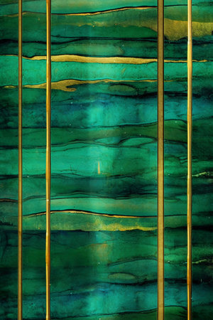 abstract watercolor background with green and gold stripes in grunge styleの素材