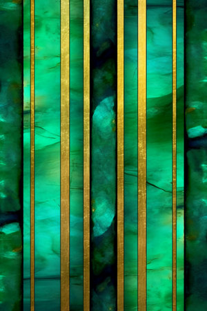 abstract turquoise and green background with gold stripes and linesの素材