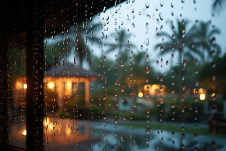 Rain drops on the window, Blur background with bokehの素材