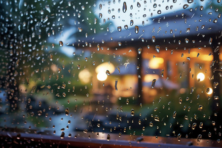 Raindrops on the window with blurred background. Shallow DOFの素材