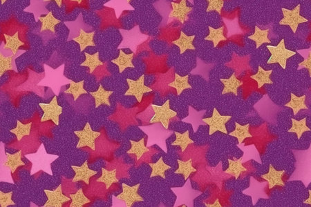 Colorful stars confetti on a pink background. 3d renderingの素材