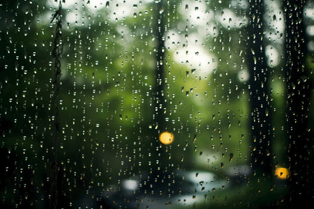 Raindrops on the glass, blurred background with bokeh.の素材