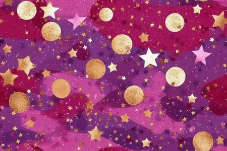 Abstract watercolor background with stars and sparkles. Hand-drawn illustration.の素材