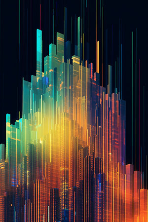 abstract colorful background with skyscrapers. 3d render illustrationの素材