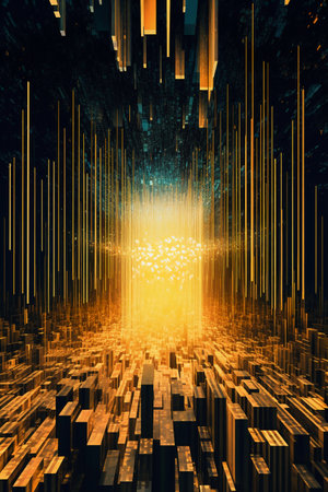 3D rendering of abstract technology digital hi tech concept with glowing particlesの素材