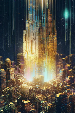 Abstract 3d rendering of cityscape with neon lights. Futuristic concept.の素材