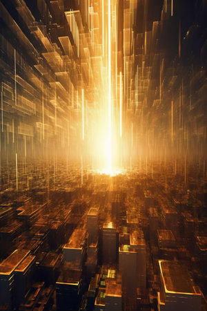 Futuristic technology background design with glowing particles. 3D Renderingの素材