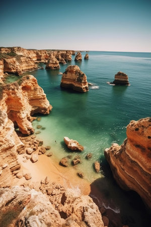 Beautiful view of the Algarve coast in Portugal, Lagosの素材