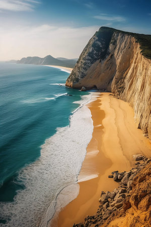 Beautiful sandy beach and cliffs on the Atlantic Ocean coast in Portugalの素材