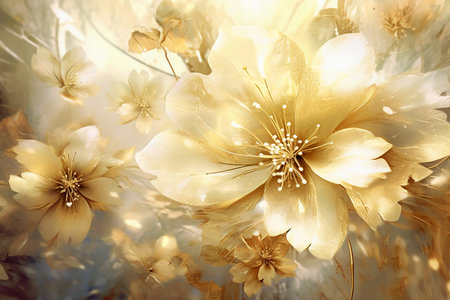 Beautiful abstract color white and yellow flowers on blue background, light yellow flowersの素材